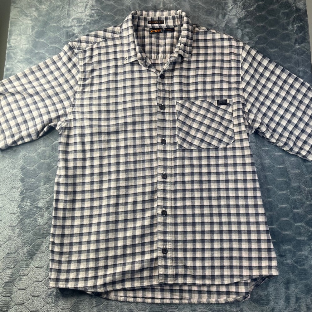 Timberland PRO Button Down Shirt Mens XL Blue Gingham Excellent Short Sleeve - Picture 3 of 8